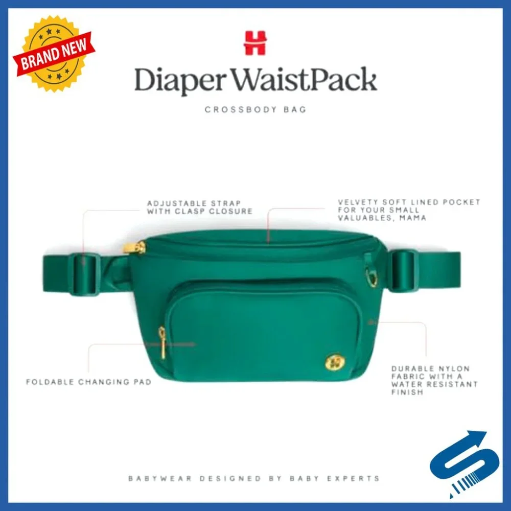 Water-Resistant Nylon Diaper Waistpack Crossbody Bag with Changing Pad